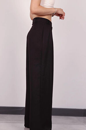 Kadın Siyah Pile Detaylı Palazzo Pantolon