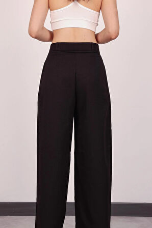 Kadın Siyah Pile Detaylı Palazzo Pantolon