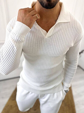 Kazak Slim Fit Polo Yaka Fitilli Yumuşak Dokulu Tüylenmez Sweatshirt