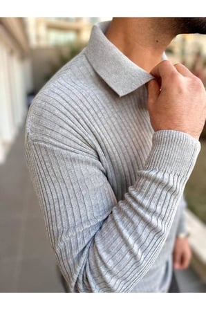 Kazak Slim Fit Polo Yaka Fitilli Yumuşak Dokulu Tüylenmez İtalyan Kesim  Sweatshirt