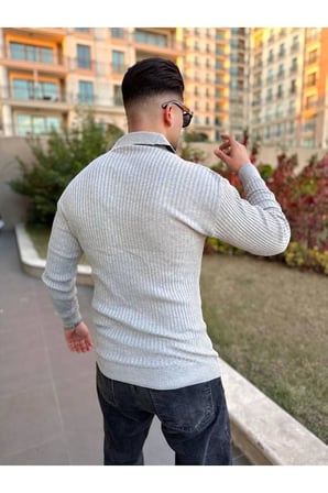 Kazak Slim Fit Polo Yaka Fitilli Yumuşak Dokulu Tüylenmez İtalyan Kesim  Sweatshirt