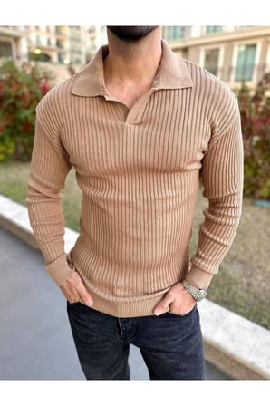 Kazak Slim Fit Polo Yaka Fitilli Yumuşak Dokulu Tüylenmez İtalyan Kesim  Sweatshirt