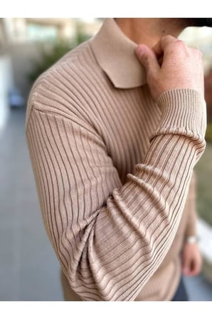 Kazak Slim Fit Polo Yaka Fitilli Yumuşak Dokulu Tüylenmez İtalyan Kesim  Sweatshirt