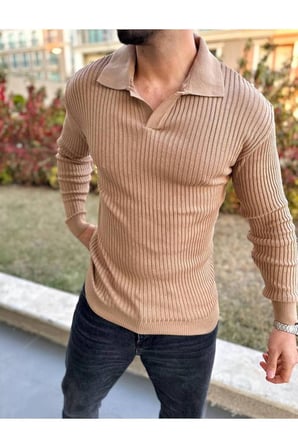 Kazak Slim Fit Polo Yaka Fitilli Yumuşak Dokulu Tüylenmez İtalyan Kesim  Sweatshirt