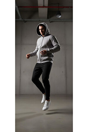 KAPÜŞONLU PAMUKLU 3 İPLİK ŞARDONLU CEPLİ TAM FERMUARLI ERKEK SWEATSHİRT