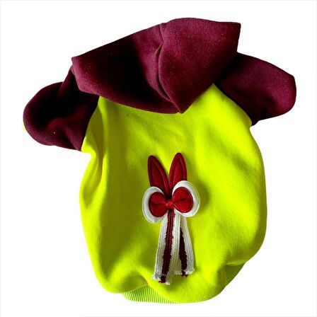 Bunny Bordo Fosfor Kapşonlu Sweat by Kemique Köpek Kazağı 