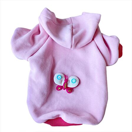 Pembe Kelebek Kapşonlu Sweat by Kemique Köpek Kazağı 