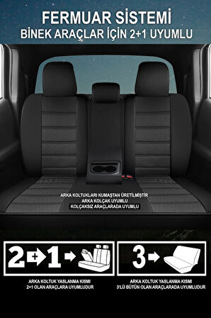 Renault 21  Uyumlu 5 KOLTUK TAM SET CARUSA SERİSİ TAM SET TAY TÜYÜ OTO KOLTUK KILIFI SİYAH