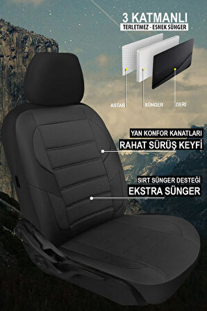 Renault Modus  Uyumlu 5 KOLTUK TAM SET CARUSA SERİSİ TAM SET TAY TÜYÜ OTO KOLTUK KILIFI SİYAH
