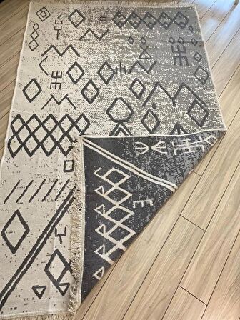 Çift Taraflı Kilim İskandinav Model Gri- Beyaz Kilim Yolluk 