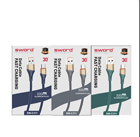 SWORD 3 metre Type-C Hızlı Şarj ve Data Kablosu