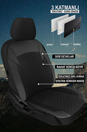 Dacia Duster Black Shadow 1.5 Dci 110 Media Nav 2017 UYUMLU  OTO KOLTUK KILIFI SİYAH