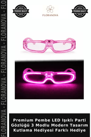 Premium Pembe LED Işıklı Parti Gözlüğü 3 Modlu Modern Tasarım Kutlama Hediyesi Farklı Hediye