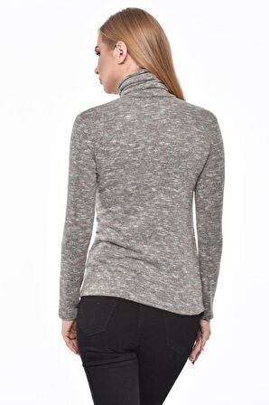 Balıkçı Yaka Uzun Kollu Taşlı Bej Kadın Tişört