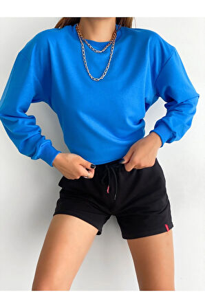 Kadın Bisiklet Yaka İki İplik Oversize Sweatshirt 