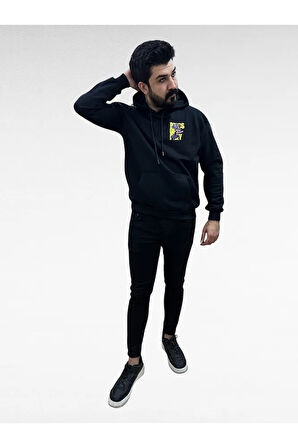 Kapşonlu Baskılı Erkek Sweatshirt Oversize