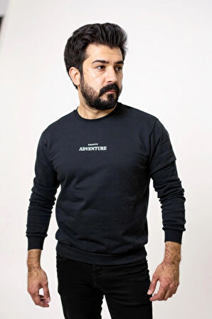 Bisiklet Yaka Erkek Baskılı Sweatshirt