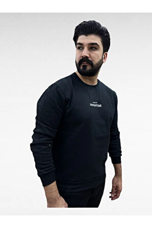 Bisiklet Yaka Erkek Baskılı Sweatshirt