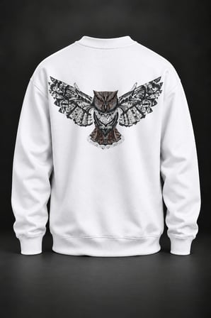 Baykuş Baskılı Beyaz Sweatshirt