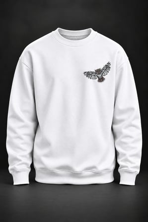 Baykuş Baskılı Beyaz Sweatshirt
