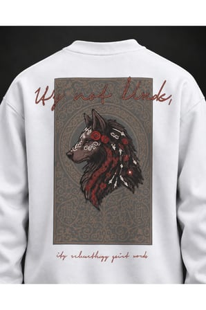 Kurt Baskılı Beyaz Sweatshirt