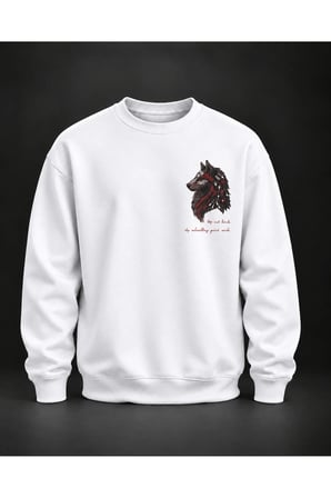 Kurt Baskılı Beyaz Sweatshirt