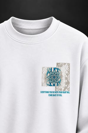 Anadolu Çini Ön-Arka Baskılı Beyaz Sweatshir