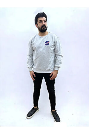 Bisiklet Yaka Ön Baskılı Oversize Erkek Sweatshirt