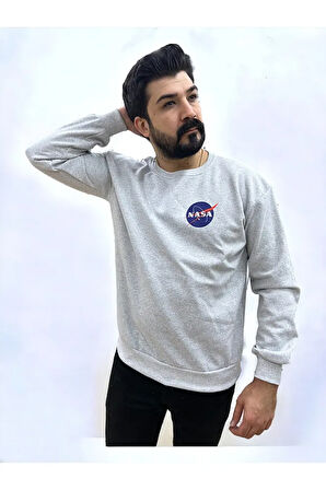 Bisiklet Yaka Ön Baskılı Oversize Erkek Sweatshirt