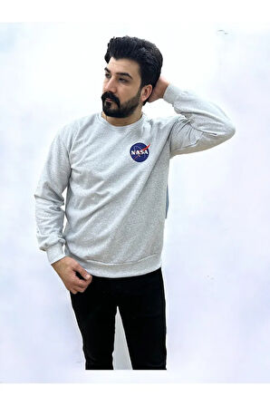 Bisiklet Yaka Ön Baskılı Oversize Erkek Sweatshirt