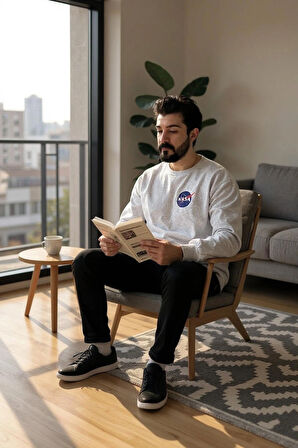 Bisiklet Yaka Ön Baskılı Oversize Erkek Sweatshirt