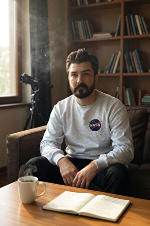 Bisiklet Yaka Ön Baskılı Oversize Erkek Sweatshirt