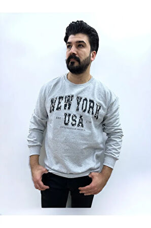 Bisiklet Yaka Erkek Baskılı Sweatshirt