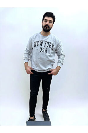 Bisiklet Yaka Erkek Baskılı Sweatshirt