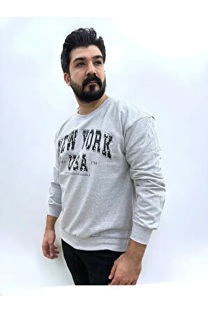 Bisiklet Yaka Erkek Baskılı Sweatshirt
