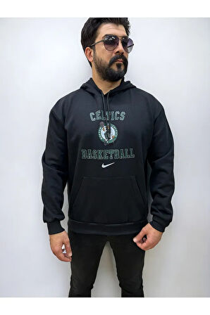 Kapşonlu Ön Baskılı Erkek Sweatshirt Oversize