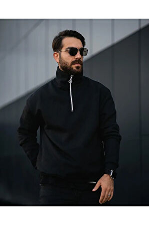 Erkek Yarım Fermuarlı Oversize Sweatshirt