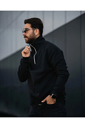 Erkek Yarım Fermuarlı Oversize Sweatshirt