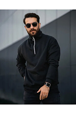 Erkek Yarım Fermuarlı Oversize Sweatshirt