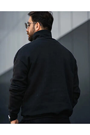 Erkek Yarım Fermuarlı Oversize Sweatshirt
