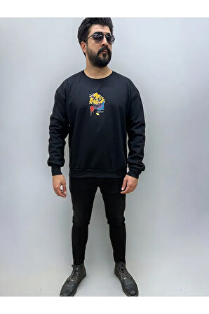 Bisiklet Yaka Erkek Baskılı Sweatshirt