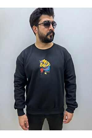 Bisiklet Yaka Erkek Baskılı Sweatshirt