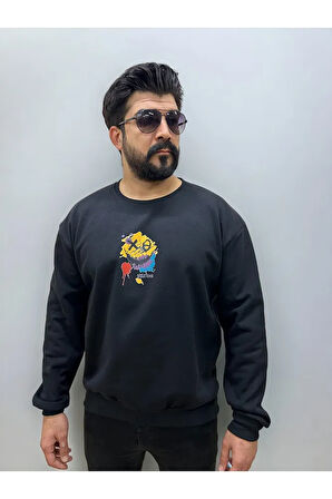 Bisiklet Yaka Erkek Baskılı Sweatshirt