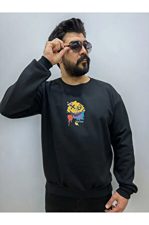 Bisiklet Yaka Erkek Baskılı Sweatshirt