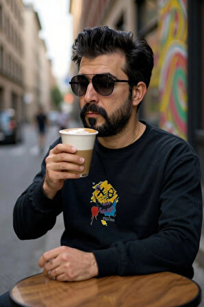 Bisiklet Yaka Erkek Baskılı Sweatshirt