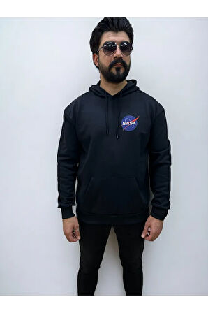 Kapşonlu Ön Baskılı Oversize Erkek Sweatshirt