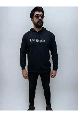 Kapşonlu Ön Baskılı Oversize Erkek Sweatshirt