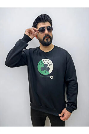 Bisiklet Yaka Erkek Baskılı Sweatshirt