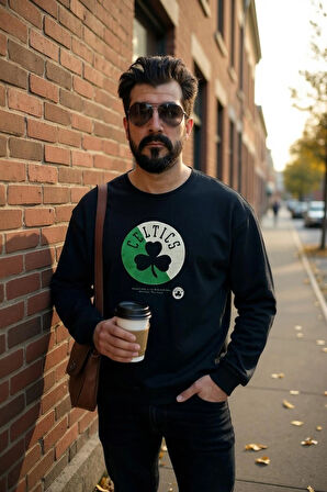 Bisiklet Yaka Erkek Baskılı Sweatshirt
