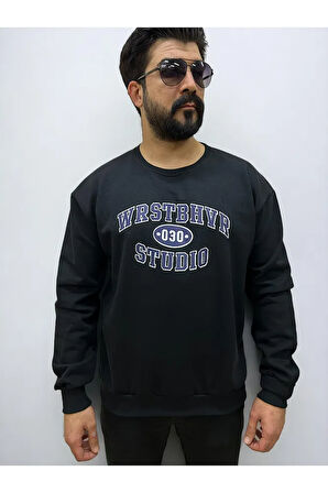 Bisiklet Yaka Erkek Baskılı Sweatshirt